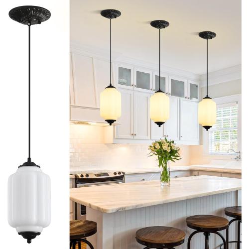 Milk Glass Light Fixture 5.5in Small Pendant Light Bulb Included