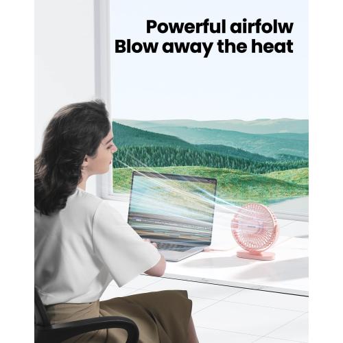 Gaiatop USB Desk Fan, 5.5 Inch Quiet 3 Speeds Small Portable Fan Pink