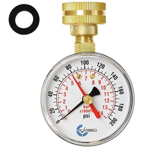 Carbo Instruments, 2-1/2 Water Pressure Test Gauge, 3/4 Female Hose Thread, 0-200 PSI with Red Pointer
