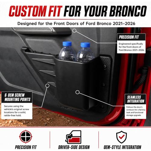 Mabett Front Door Pockets Storage Set for 2021-2026 Ford Bronco Accessories