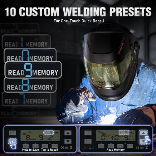 YESWELDER Auto-Adjust Welding Helmet, Internal LCD Control, Panoramic View | 180° auto-darkening, 1/1/1/1 true color, intelligent auto shade, 5 arc sensors, shade 3/4–8/9–14, customized memory presets