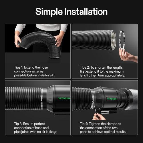 VIVOSUN 6 Inch 8 Feet Flexible Aluminum Ducting with 2 Clamps, Black