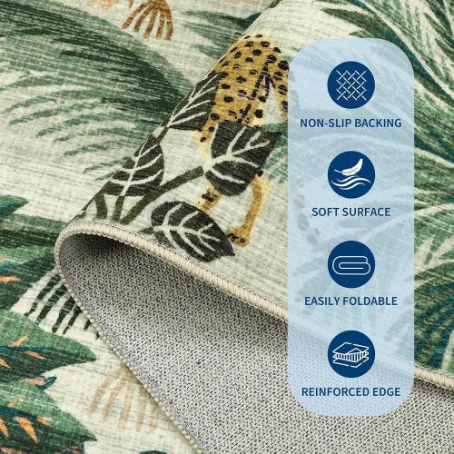 GarveeHome 6x9 Area Rug Jungle Green Washable Rugs for Living Room Bedroom, Soft Low Pile Non Slip Accent Floor Mat Animal Print Tiger Throw Rug Indoor Carpet Dining Room Playroom