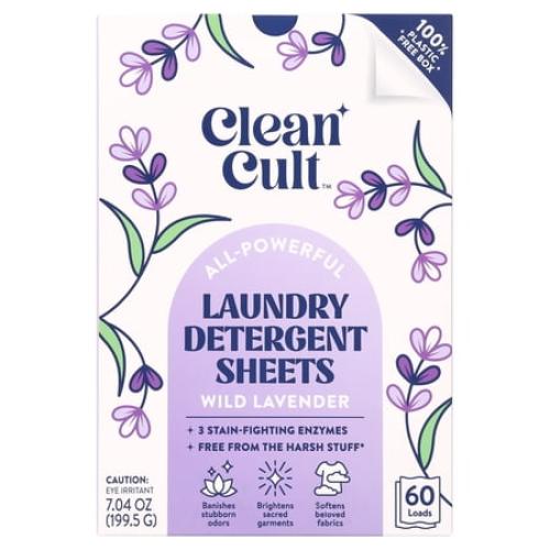Cleancult Laundry Detergent Sheets, Wild Lavender Scent, 60 Count