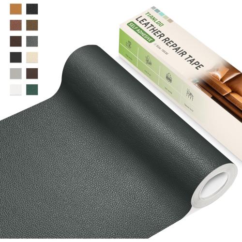 TIANLDD Leather Repair Tape,16 x 80 Inches Self Adhesive Leather Repair Patch，Leather Repair Kit for Furniture，Couches,Car Seats,Cabinets,Handbags(Black Grey-Litchi Grain)