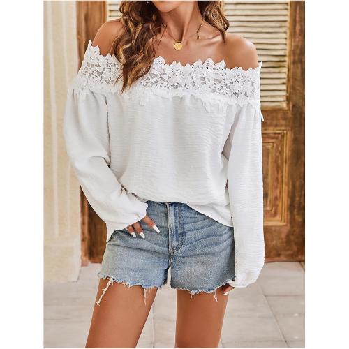 SweatyRocks Women's Lace Off The Shoulder Top Long Sleeve Vacation Blouse