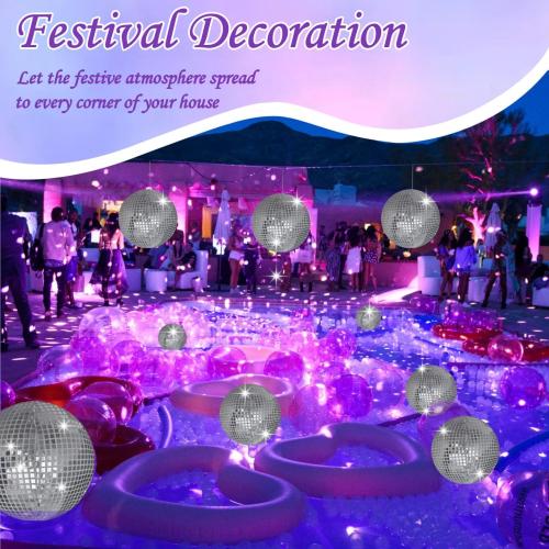 4 Pieces 11 Inch Inflatable Disco Ball ，Inflatable Ball with Disco Ball Cover Rope，Christmas Hanging Decorated ，Disco Ball Party Decorations, Party Design for Swimming Pool Decorations Outdoor