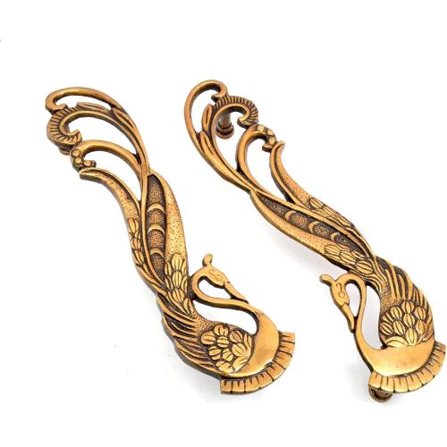 eSplanade - 11 Designer Peacock Brass Door Handle Pair (2 pcs) | Home Decor | Door Decor | Pair of Brass Door Handles | Pair of Brass Door Pulls