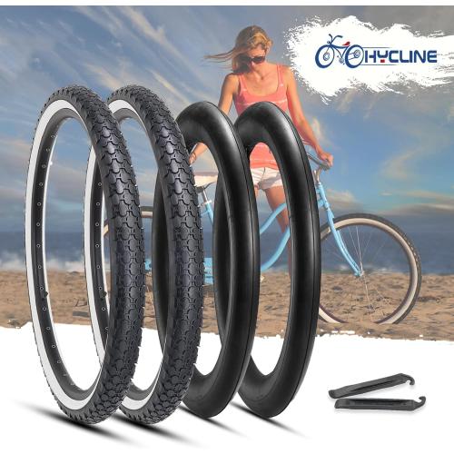 Hycline 2-Pack Cruiser Bike Tires Set: 24/26x2.125 inch Folding Replacement High-Performance Wear-Resistant Tires with Inner Tubes & Tire Levers for Beach & Urban Commuter Bikes