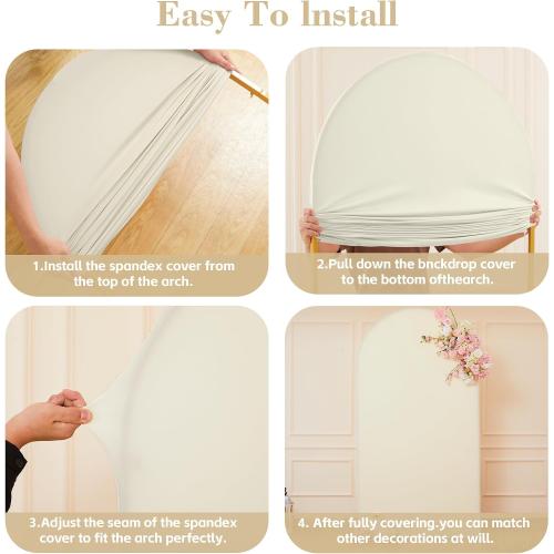 Beige Arch Backdrop Cover for Wedding, 7.2FT 6FT Set of 2 Stretchy Spandex Fitted Arch Stand Cover for Baby Shower, Birthday Party Decor, Chiara Backdrop Cover with Double-Sided Design