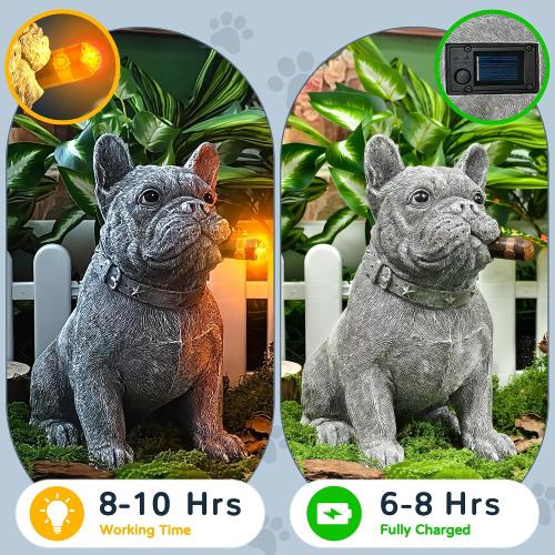 French Bulldog Solar Dog Garden Statue Frenchie Decor Outdoor Figurine