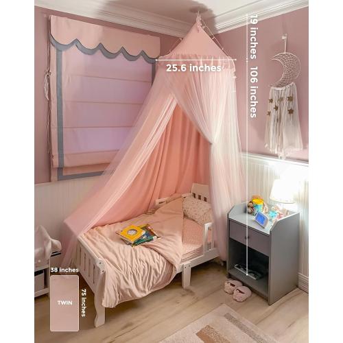 little dove Bed Canopy for Girls with Star Lights, 25.6''x106'', Peach Pink