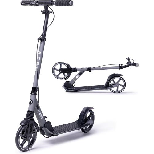 AERO MOBILITY Big Wheel Kick Scooter for Kids 6-12, Teens & Adults | Light Up Wheels | Hand Controlled Brake | Shock Absorption | Rubber Deck Mat | Foldable & Height Adjustable