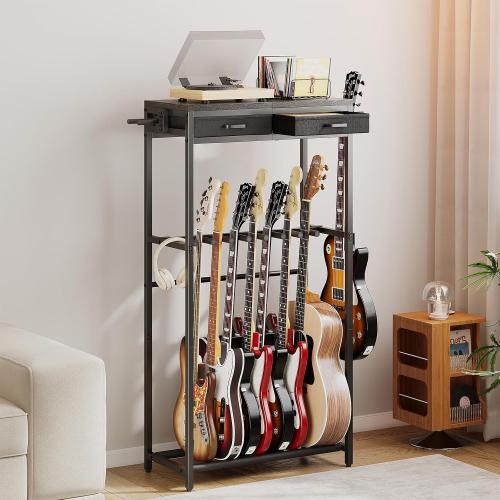 ELYKEN Guitar Stand, Guitar Rack with Storage Drawers for Multiple Guitars