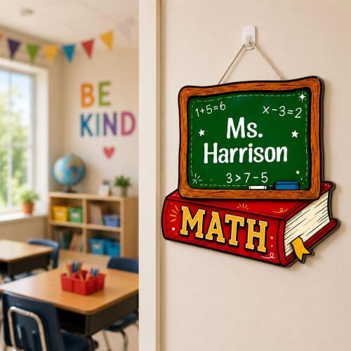 Math Teacher Door Sign, School Board & Math Book Wooden Door Hanging Decor, Maths Class Chalkboard Sign, Mathematic Teacher Gift, Personalized Maths Classroom Decor, Mathematic Teacher Must Have