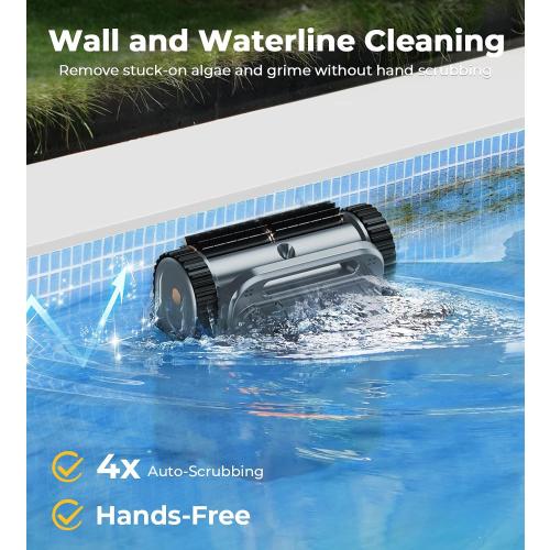 Cordless Robotic Pool Cleaner for Walls & Waterline, Automatically Climbs & Cleans, No Hand-Scrubbing, Auto-Docking, 150min Runtime Pool Vacuum Robot for Inground Pools up to 2600 Sq.ft