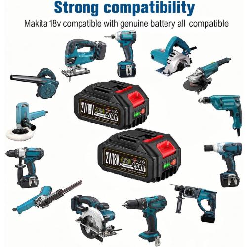 2 pcs Batteries Replacement for Makita, 4.0Ah 4000mAh battery for 18V 20V 21V power tools with a Battery Charger, Battery Compatible with Makita 18V tools,Leaf Blower,weed wacker,Chainsaw,Power washer