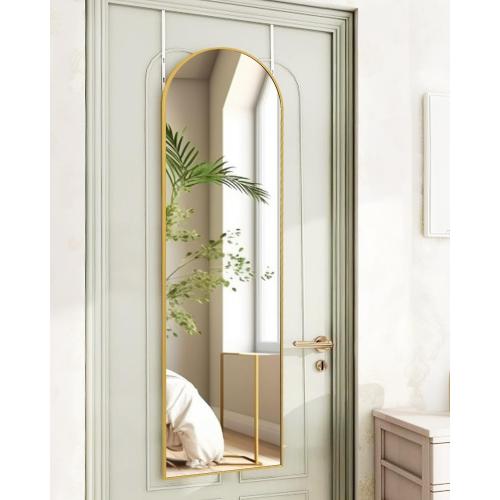 KOMCOTE Full Length Mirror 48x14 Inches - Over The Door Hanging Mirror for Bedroom, Living Room, Closet - Arch Floor Mirror, Door Mirror with Gold Frame - No Drill Easy Install