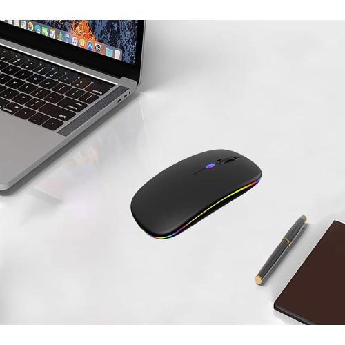 Wireless Bluetooth Mouse Rechargeable Laptop Mice with LED Lights Silent Slim Use(BT5.2 and 2.4G Portable USB) Dual Mode Computer Mouse for Laptop/iPad/Tablet/Apple/Computer/Mac (Black)