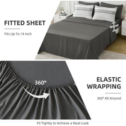 Black and Grey Comforter Set Queen Size 7 Piece Bed in a Bag