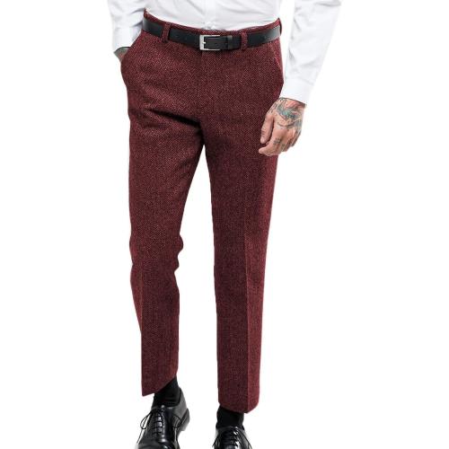 Size 38 x 30 Ceehuteey Men's Retro Dress Suit Pants Thick Wool Flat Front Herringbone Tweed Trousers