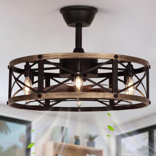 SHLUCE 22 Caged Ceiling Fan with Light and Remote, Farmhouse Fandelier