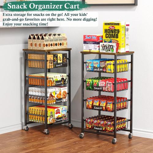 OKZEST 5-Tier Kitchen Storage Cart with 4 Upgraded Drawer Basket & Wood Top