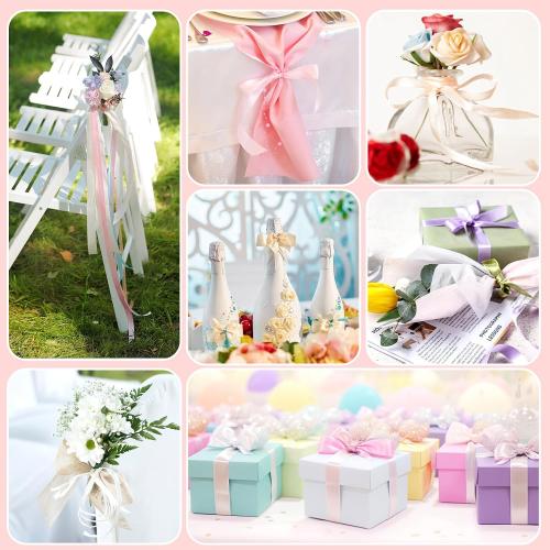 NACHLYNN 150 Yards Rainbow Satin Ribbon 3/8 inch Wide Polyester Fabric Ribbon Use for Gift Wrap Wedding Bridal Baby Shower Bows Decor Flower Bouquet Crafts