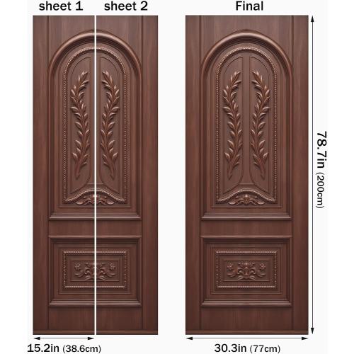 FLFK Decorative Door Mural Wallpaper Sticker, Self-Adhesive Peel and Stick, Classical Carved Wood Design, 30.3 x 78.7 inches, Split into 2 Pieces