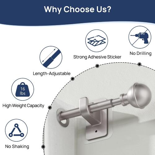 ENJOYBASICS Curtain Rods No Drilling for Renter, 28-47 Adjustable, Nickel