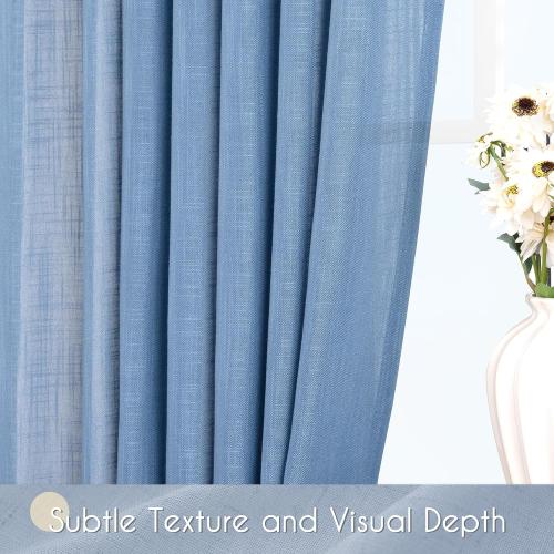 Denim Blue Curtains for Living Room Back Tab Modern Farmhouse Semi Sheer Blue Curtains 84 inches Long 2 Panels Set Muted Neutral Window Curtain for Dining Room Bedroom 52x84