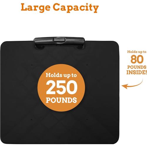 Inspired Living Collapsible Ultra-Slim Pack-N-Roll,2 Wheel Utility Cart w/Lid used as Seat up to 250 Lbs, Telescopic Handle - Super Strong, for Home, Garden, Shopping, Office, School use, Large, Black