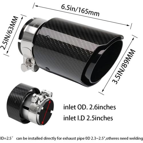 2.5Inlet 3.5Outlet Exhaust Tips Carbon Fiber Tailpipe Exhaust Pipe Tail Throat Tail Pipe Modification Parts GlossyBlack Need Height>4 Inch Widht>4 Inch