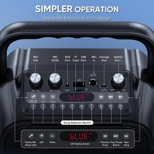 Karaoke Machine, Portable Bluetooth Speaker with 2 Wireless Microphones for Adults & Kids with Lights, Karaoke Microphone with PA System Supports USB/TF/FM/AUX for Home Party Home System Packages