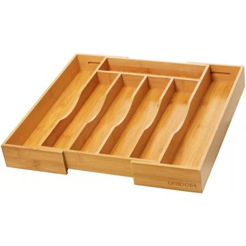 Expandable Bamboo Kitchen Drawer Organizer for Cutlery and Utensils, Adjustable Bamboo Wood Cutlery Tray in Drawer for Flatware and Silverware in Kitchen, (Natural)