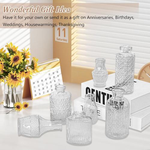 Set of 40 Glass Bud Vases, Small Clear Glass Vases in Bulk, Mini Vintage Embossed Flower Vase for Wedding, Centerpieces, Birthday Party, Home Table Decorations, Baby Shower (Clear)