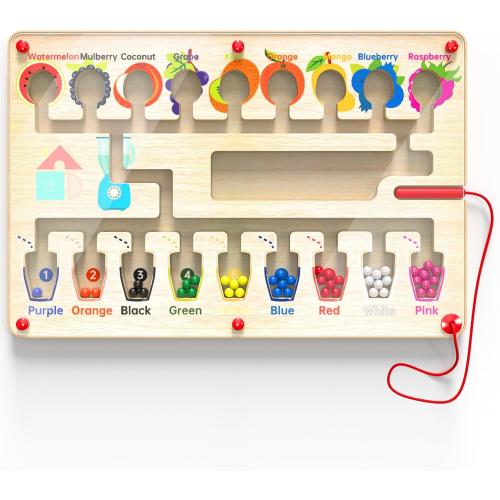 Magnetic Maze Board for Kids Age 3-5, Montessori Educational Wooden for All Toddlers 3 Busy Board, Preschool Learning Adventure, Fine Motor Skills, Fruits Colors Puzzle, Autism-Friendly Toy