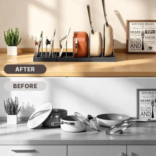 Magheo 2 Pack Pots and Pans Organizer Under Cabinet, Expandable 12.6-22.8 Kitchen Cabinet Organizer Holder with 10 Adjustable Dividers for Food Storage Container Lid, Cookie Sheet, Cookware(Black)