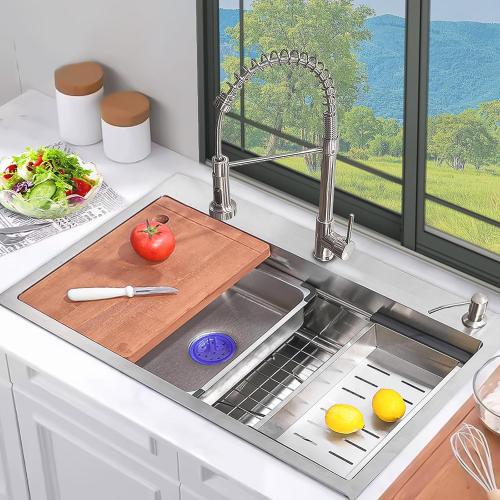 Missing faucet. Kitchen Sink 30 inch Drop in Kitchen Sink with Faucet Combo Modern Workstation Farmhouse Sinks Large Stainless Steel Single Bowl kitchen Sinks