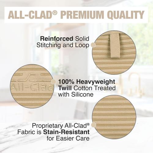 All-Clad Premium Pot Holder & Hot Pad: Heat Resistant to 500 Degrees - 100% Cotton, 10x6.25 Hot Pad for Kitchen and Barbeque, (2-Pack), Cappuccino
