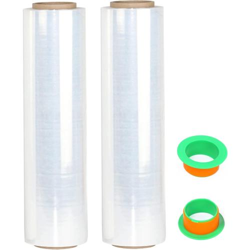 2-Pack Clear Stretch Wrap 18 x 1000 Feet 80 Gauge Industrial Strength with Plastic Handle, Plastic Pallet Supplies Durable Self-Adhering for Packing, Moving, Heavy Duty Shrink Film Rolls