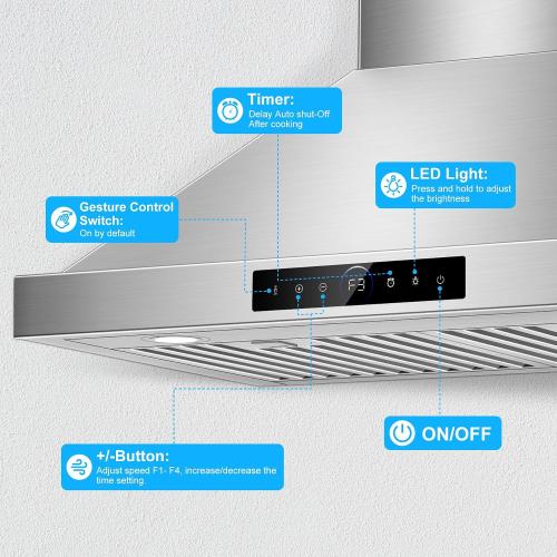 36 inch Range Hood Wall Mount, 1200 CFM Stainless Steel Stove Vent Hoods