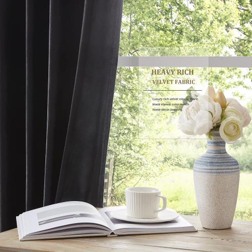 Velvet Black Grommet Blackout Curtains 84 inch Length for Living Room