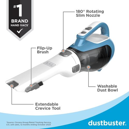 Black Decker, Dustbuster AdvancedClean Handheld Vacuum Cordless, Compact Home and Car Vacuum with Crevice Tool, Rotating Nozzle and Charging Station