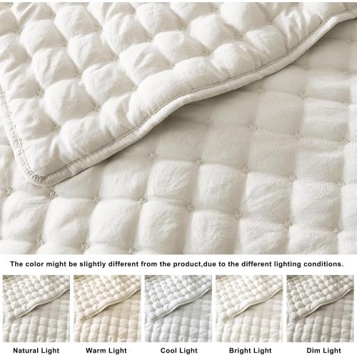 WDCOZY Cloud Soft Quilt Set, Oversized King Size, Ivory, 116x106 inches