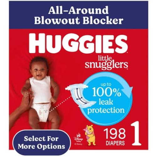 Huggies Little Snugglers Baby Diapers, Size 1 (8-14 lbs), 198 Ct (Select for More)