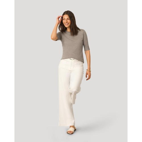 SIZE XL ❗❗Cable & Gauge Elbow Sleeve Pick Stitch Trim Fitted Sweater, Crewneck Top for Women