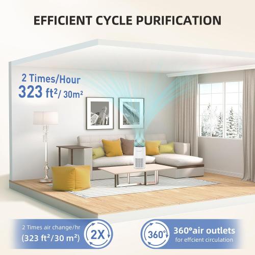 AromaRoom Air Purifier for Home, Air Cleaner for Smoke Pollen Dander Hair