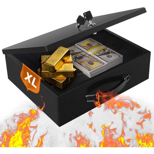 Fireproof Document Box, Fire Resistant Safe Box with Key Lock for Home, Portable Fireproof Lock Box for Personal Items, Passport, Cash, Tablet, X Large 13.2 x 11 x 4.13