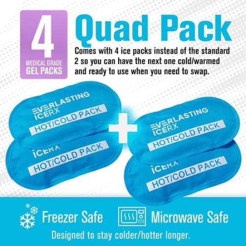 Everlasting Ice RX Hot and Cold Gel Ice Pack Wraps Reusable Ice Packs for Pain Relief, 4-Pack